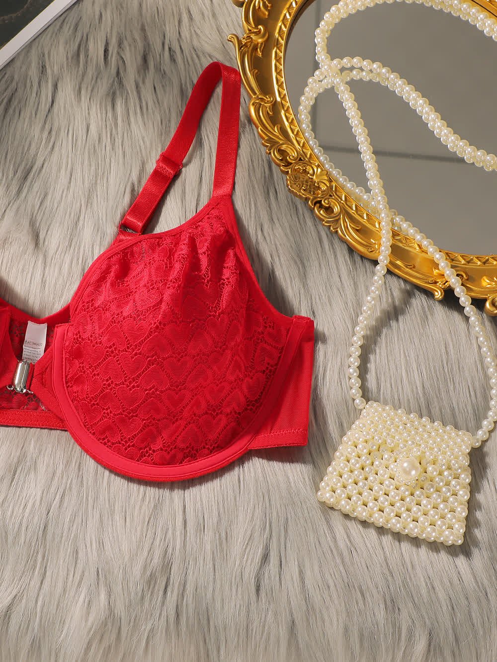 Red Lace Bra Set 2498 for Wholesale