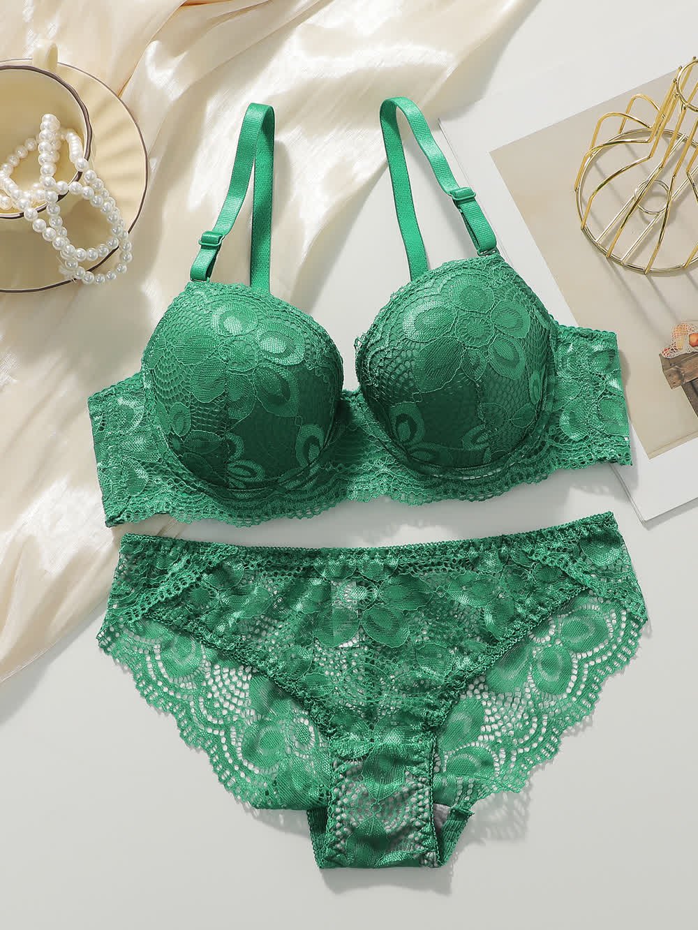 Emerald Green Lace Bra Set A2123