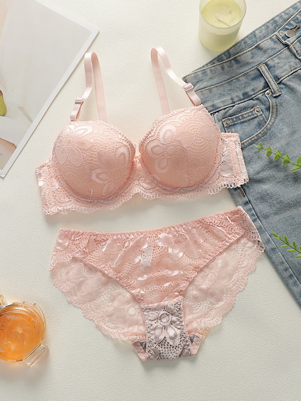 Pink Lace Bra Set A2123