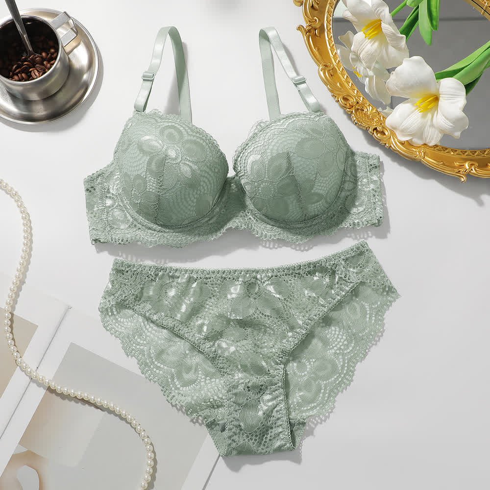 Sage Green Lace Bra Set A2123
