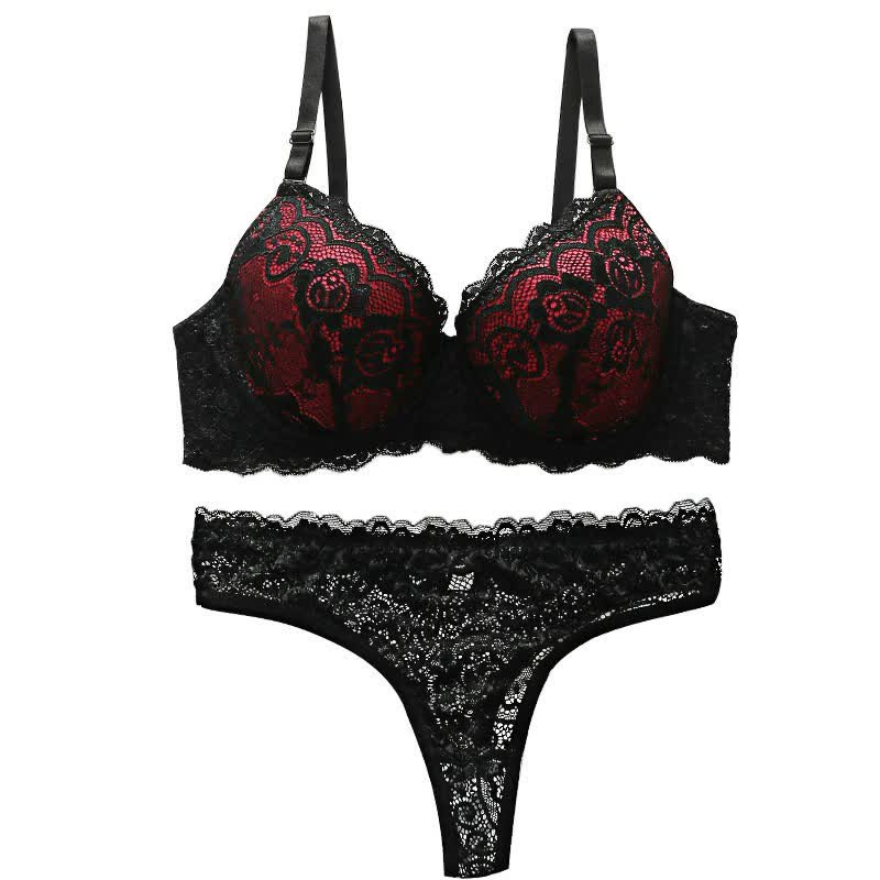 Wholesale Black and Red Lace Bra Set A3129