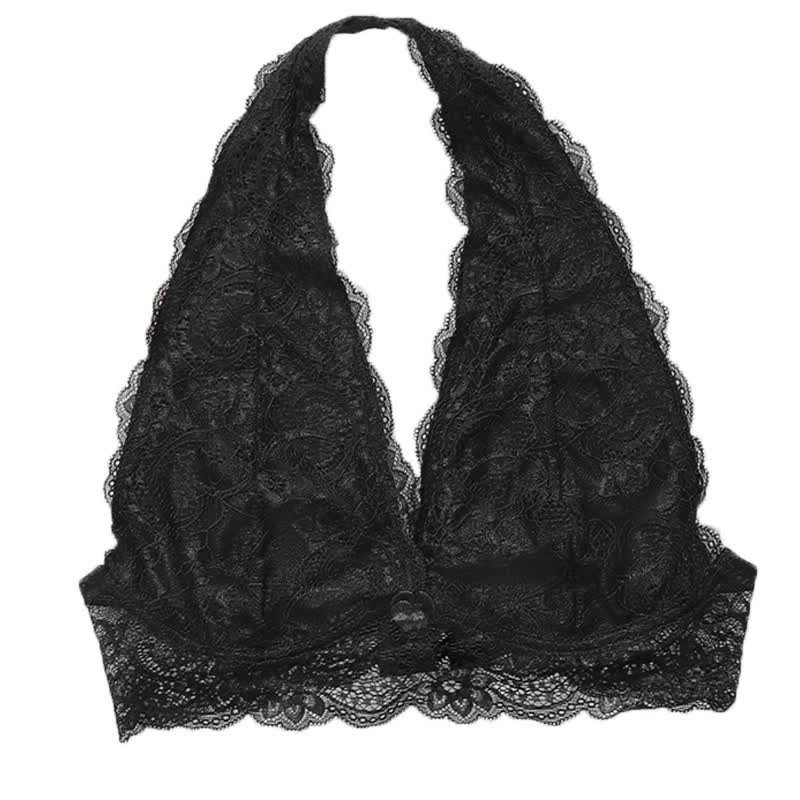 Wholesale Black Wireless Lace Halter Bralette A563