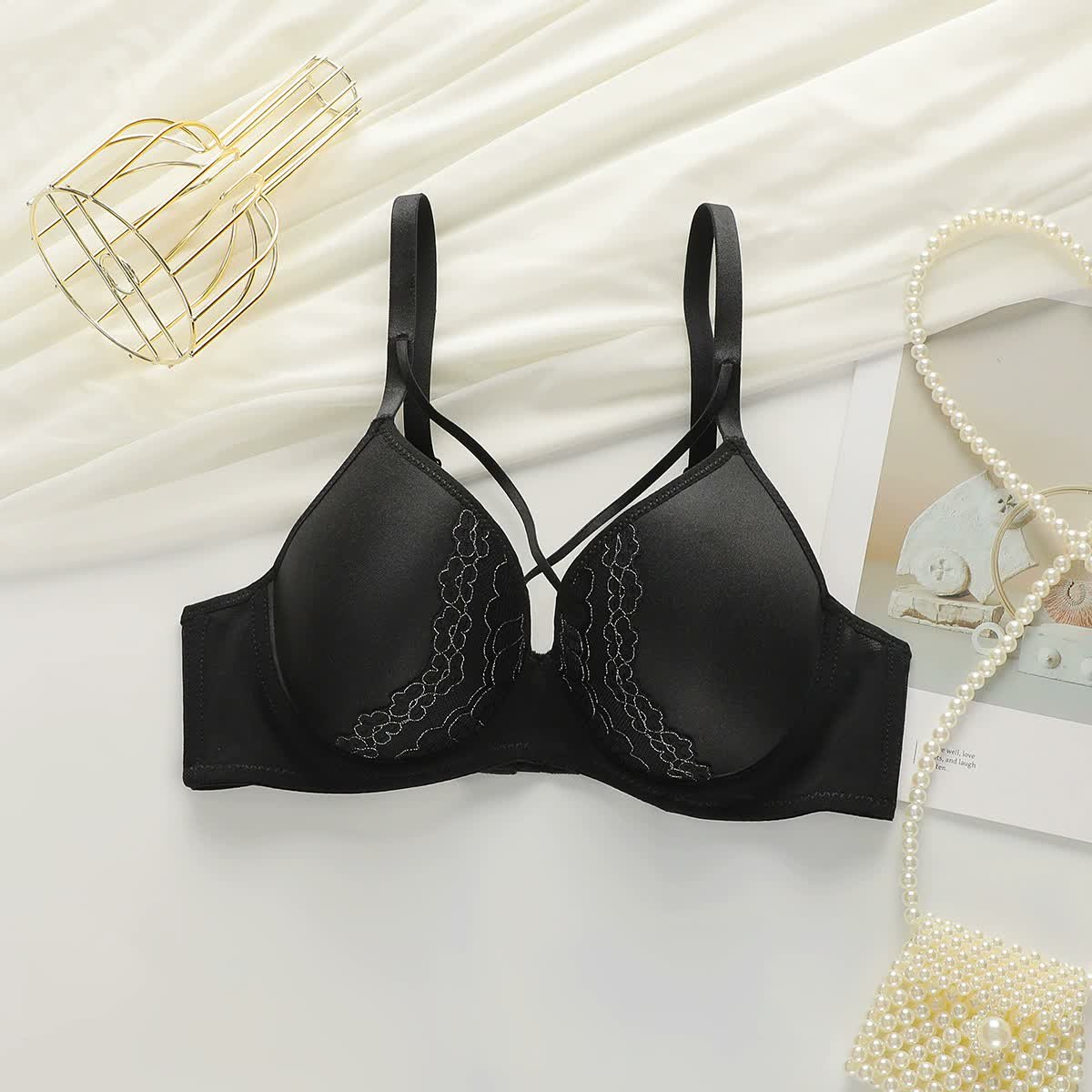Wholesale Black Strappy Lace Bra B6104, style B6104-BLACK