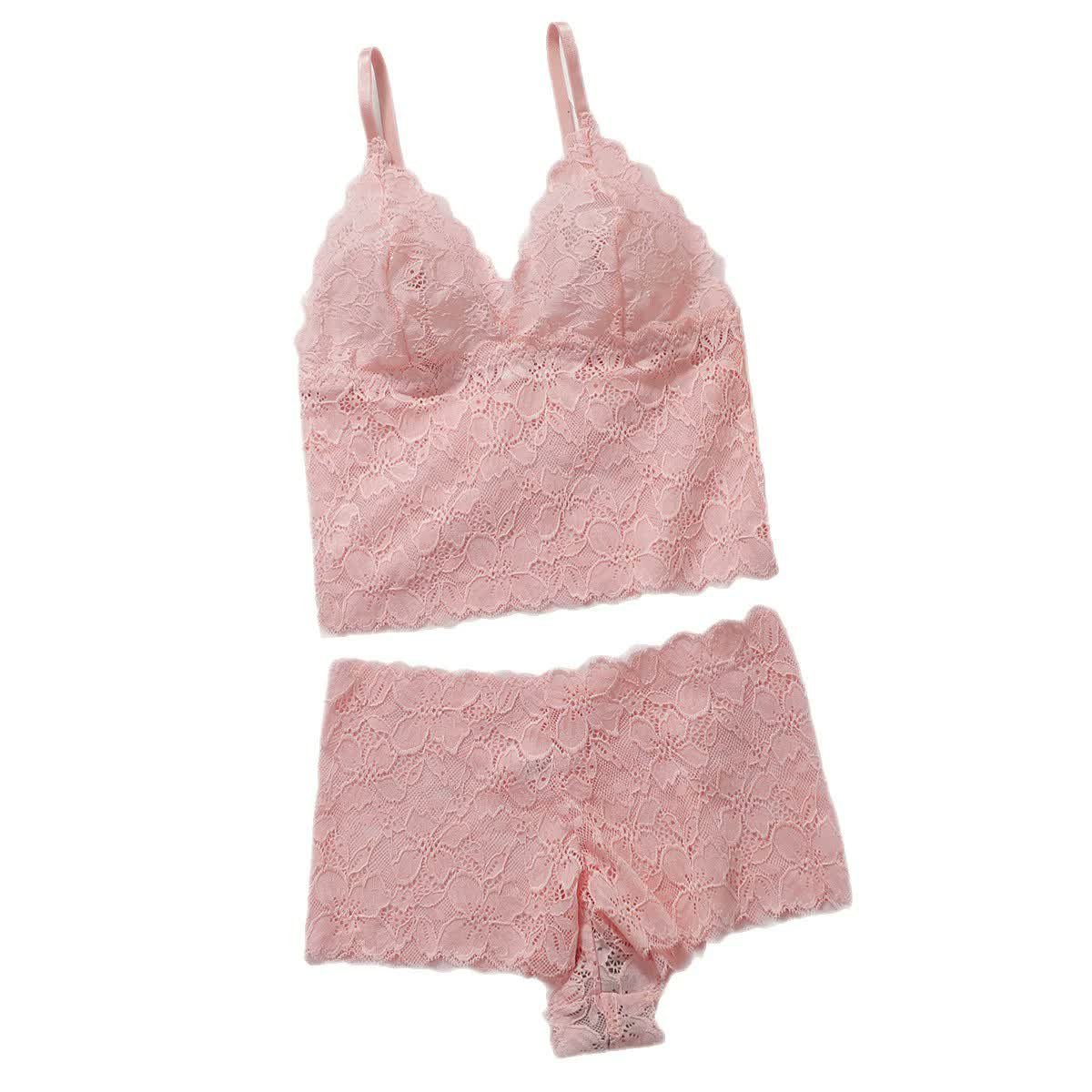 Wholesale Pink Wireless Lace Camisole Set C2677