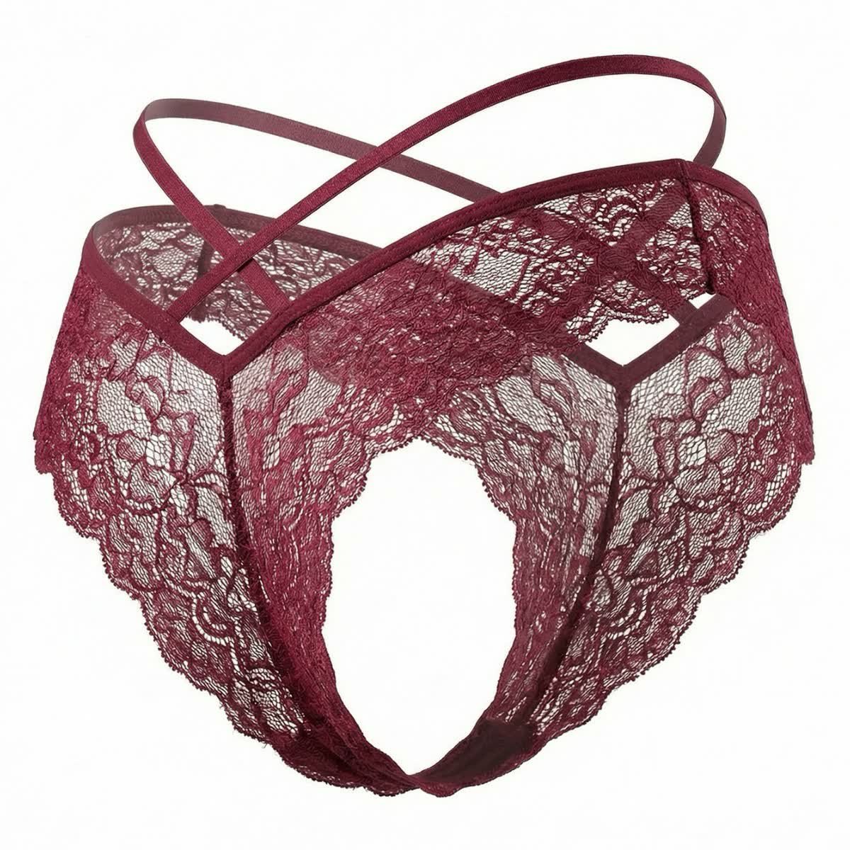 Wholesale Burgundy Strappy Lace Brief C833