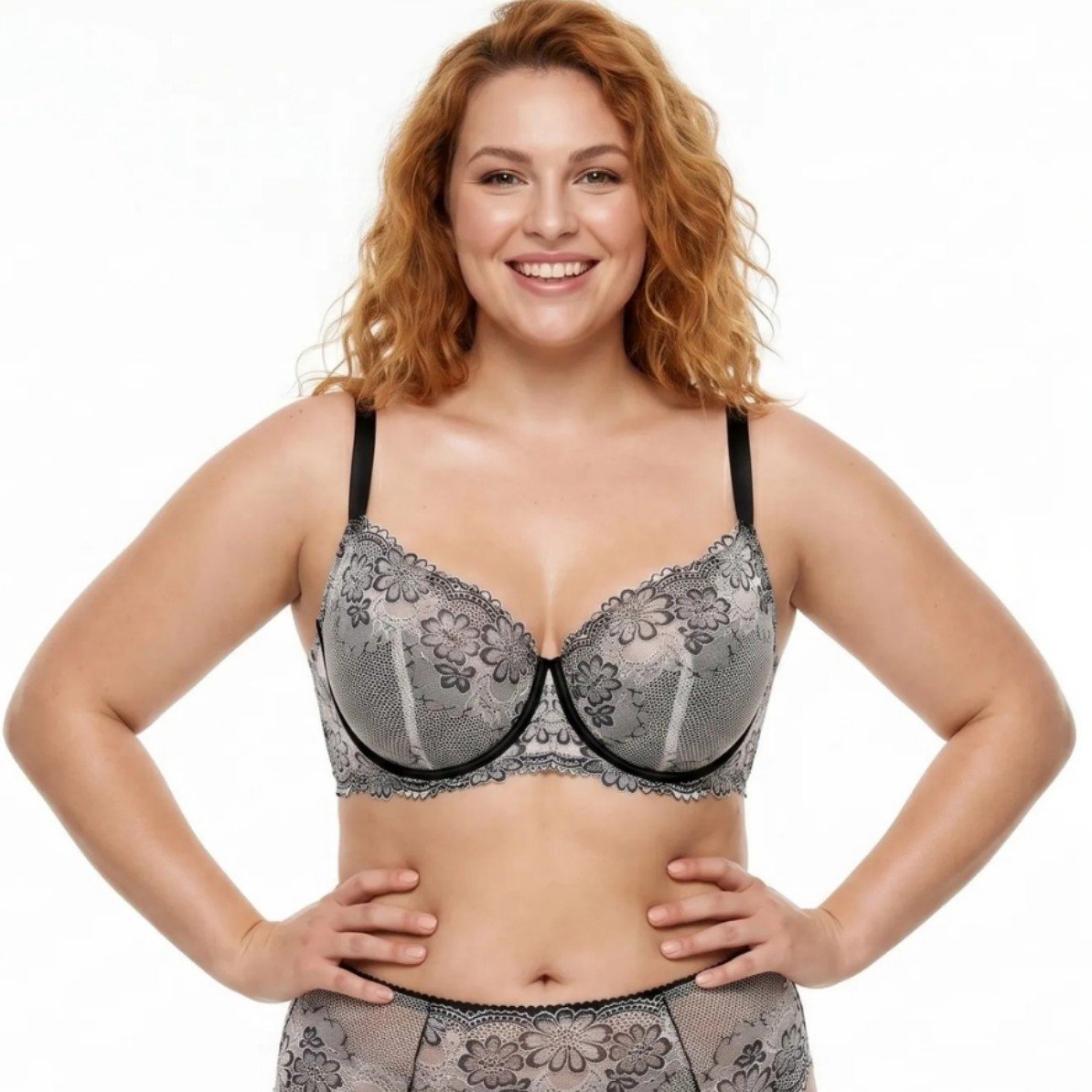 Wholesale Grey Floral Lace Bra Set CNW010