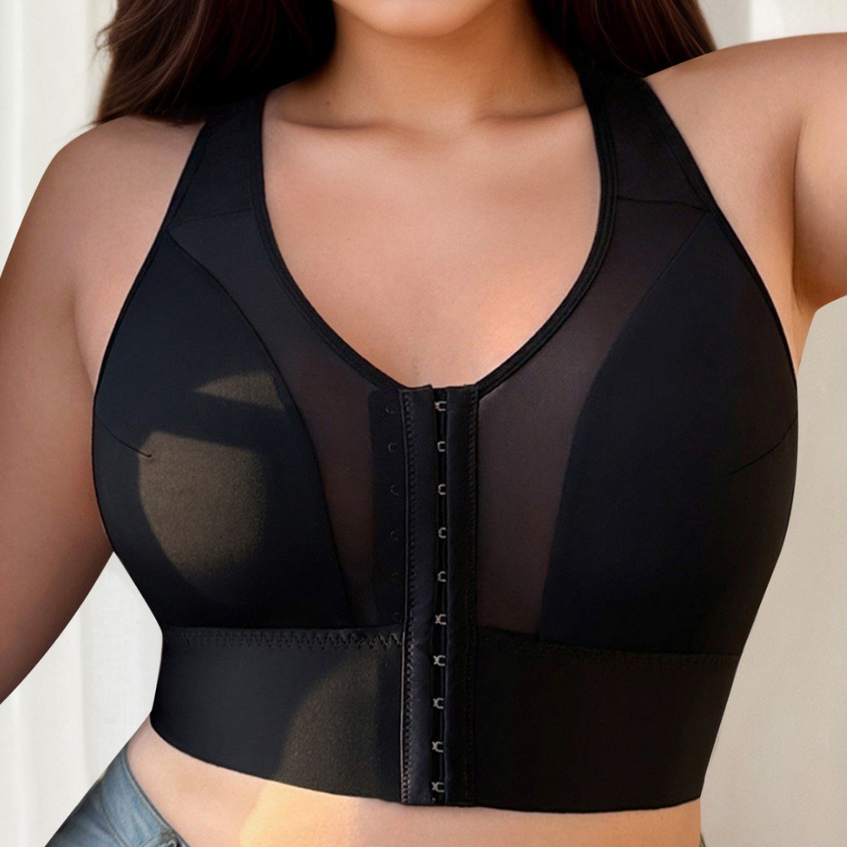 Wholesale Black Front-Closure Longline Bra CNW013