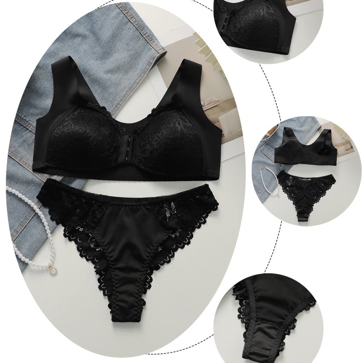 Wholesale Black Bralette and Lace Brief Set CNW054