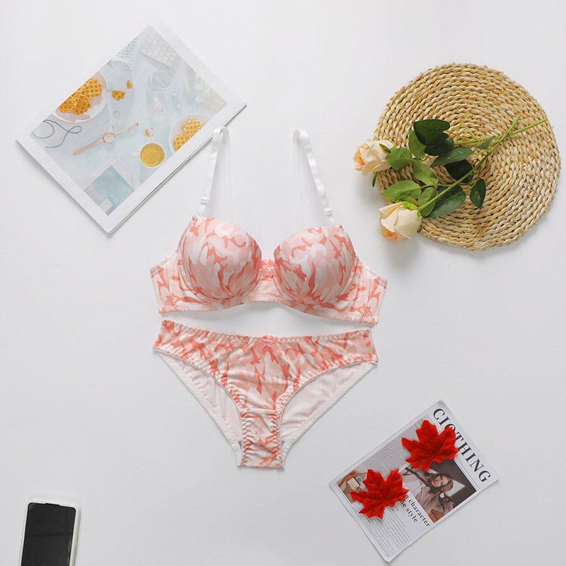Wholesale Peach Floral Print Bra Set CNW058