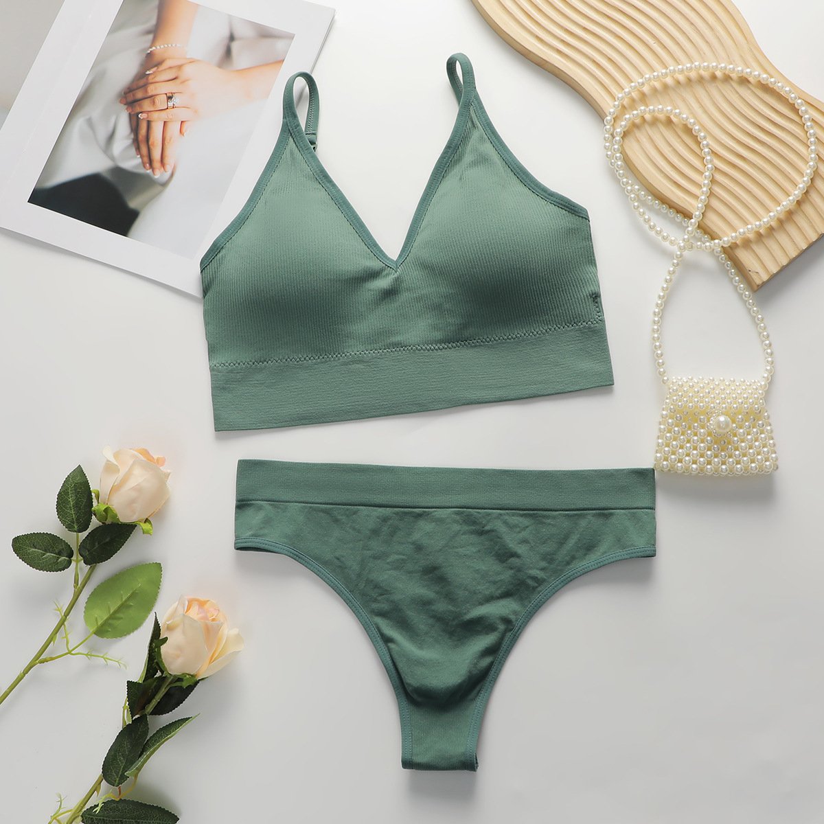 Wholesale Sage Green Triangle Bralette Set CNW073
