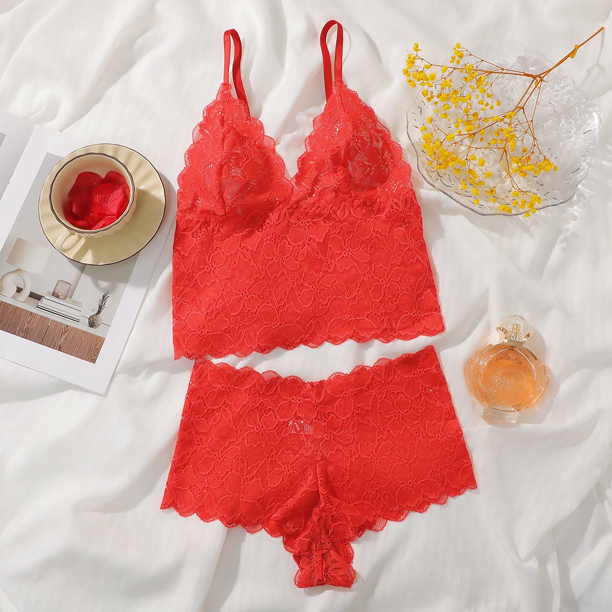 Wholesale Red Lace Bralette Set CNW079