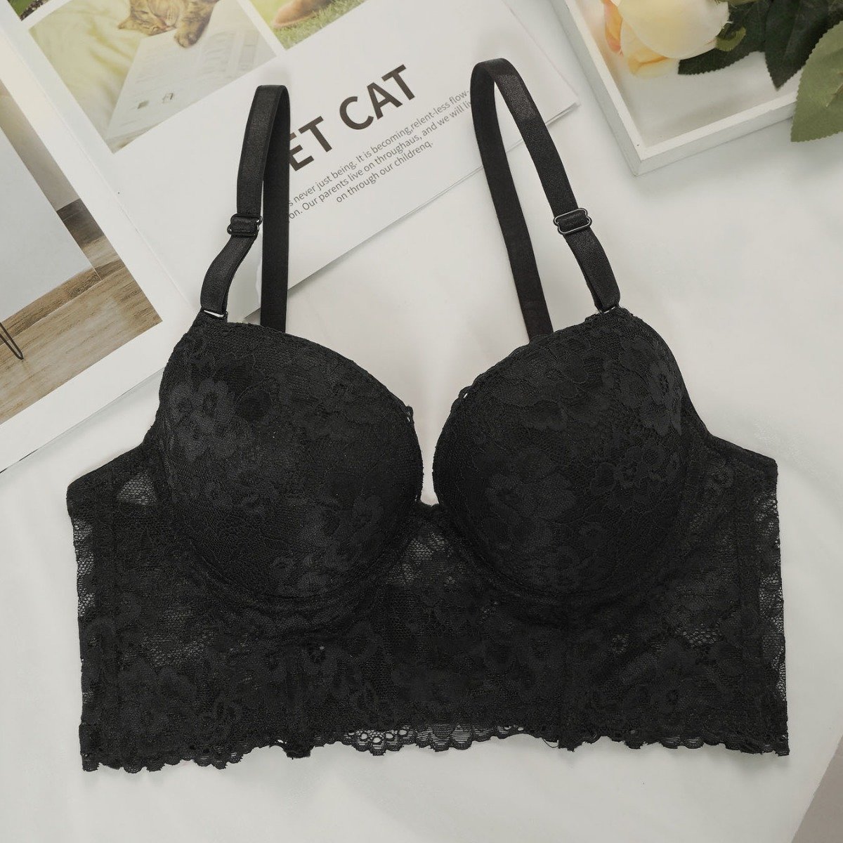 Wholesale Black Lace Longline Bra CNW082