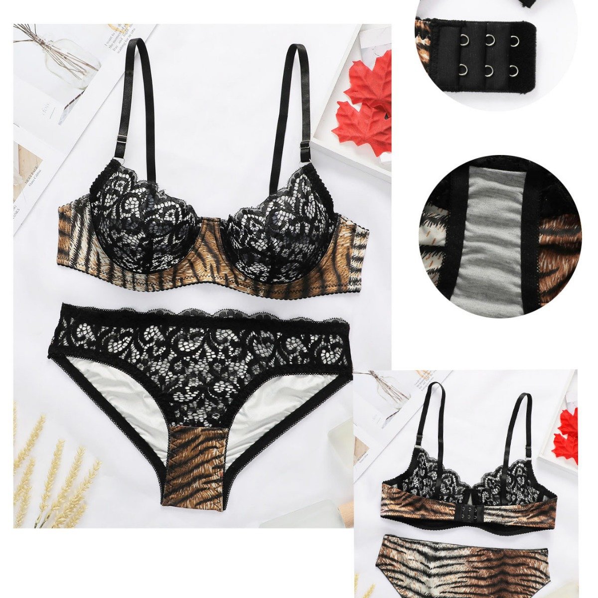 Wholesale Black and Bronze Lace Bra Set CNW085
