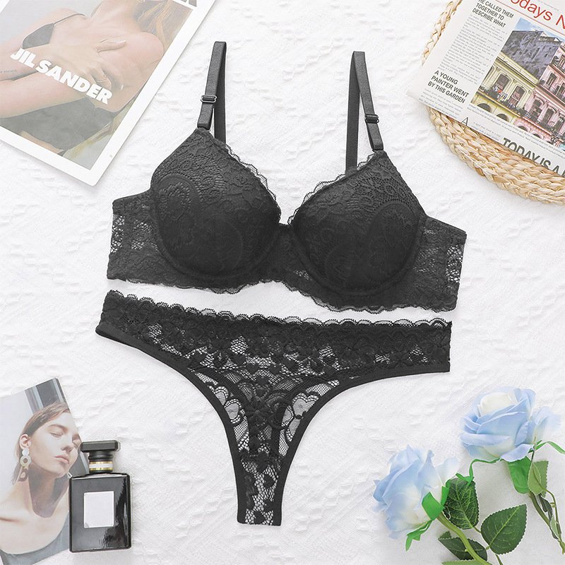 Wholesale Black Lace Longline Bra Set CNW089