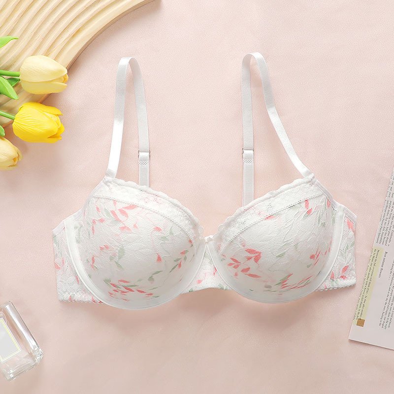 Wholesale White Pink Floral Print Bra CNW108