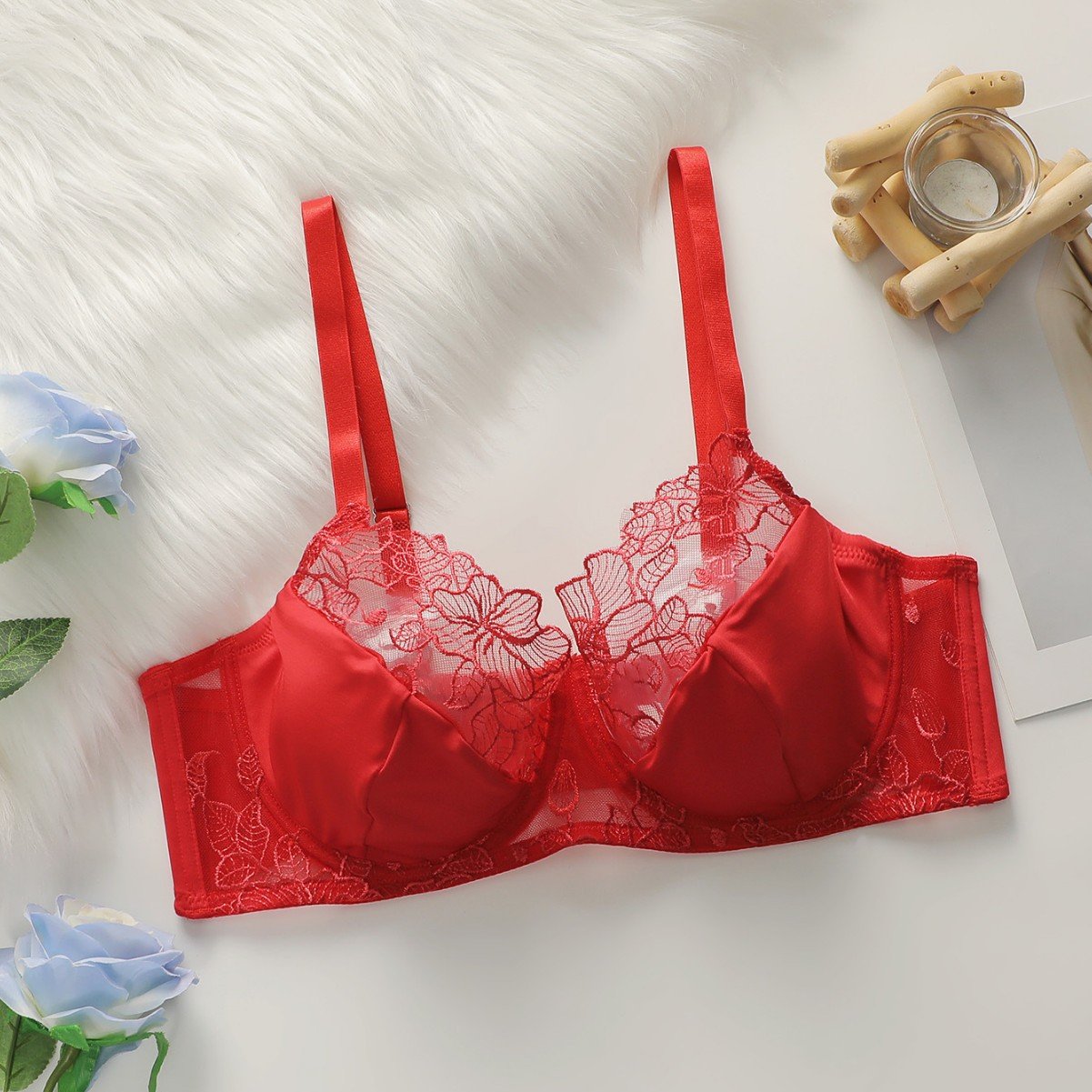 Wholesale Red Floral Lace Full-Cup Bra CNW113