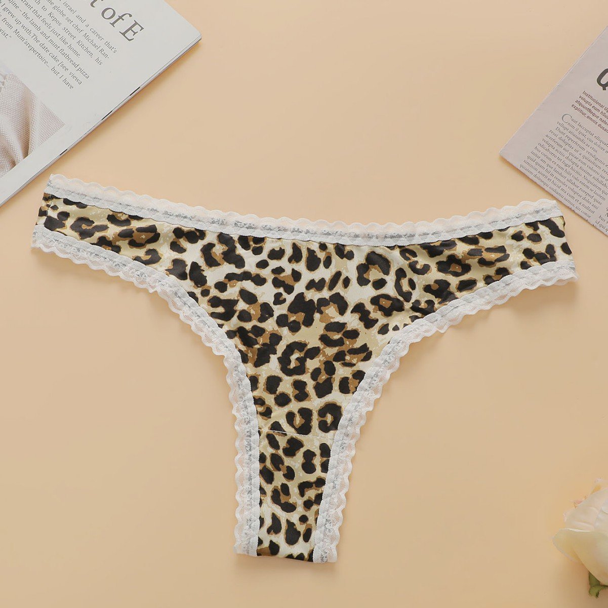 Wholesale Leopard Print Lace-Trim Thong CNW129