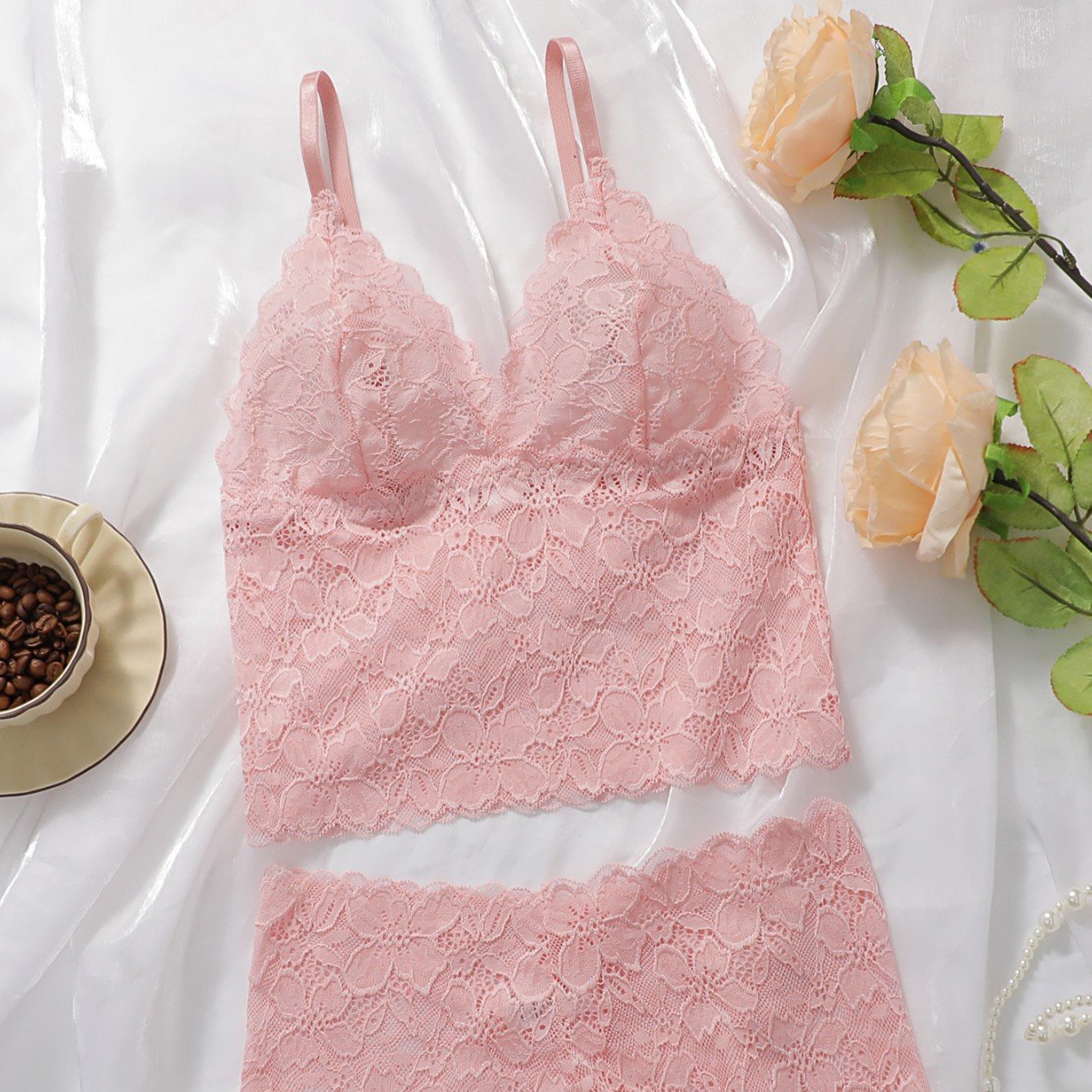 Wholesale Pink Lace Bralette Set CNW147