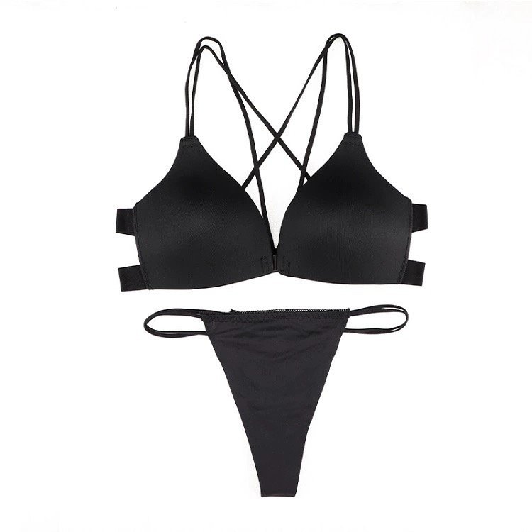 Wholesale Black Front-Closure Wireless Bra Set J2131