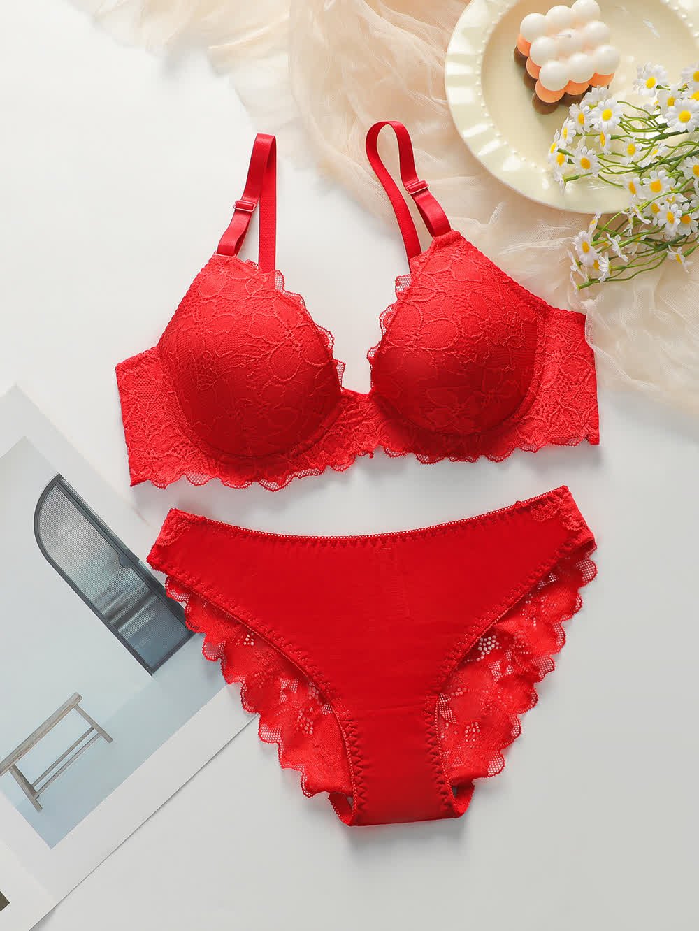 Red Lace Lingerie Set J3431