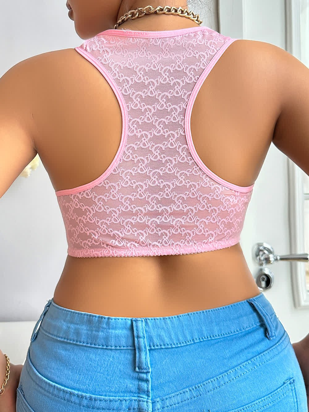 Pink Front-Closure Lace Bra MR2812
