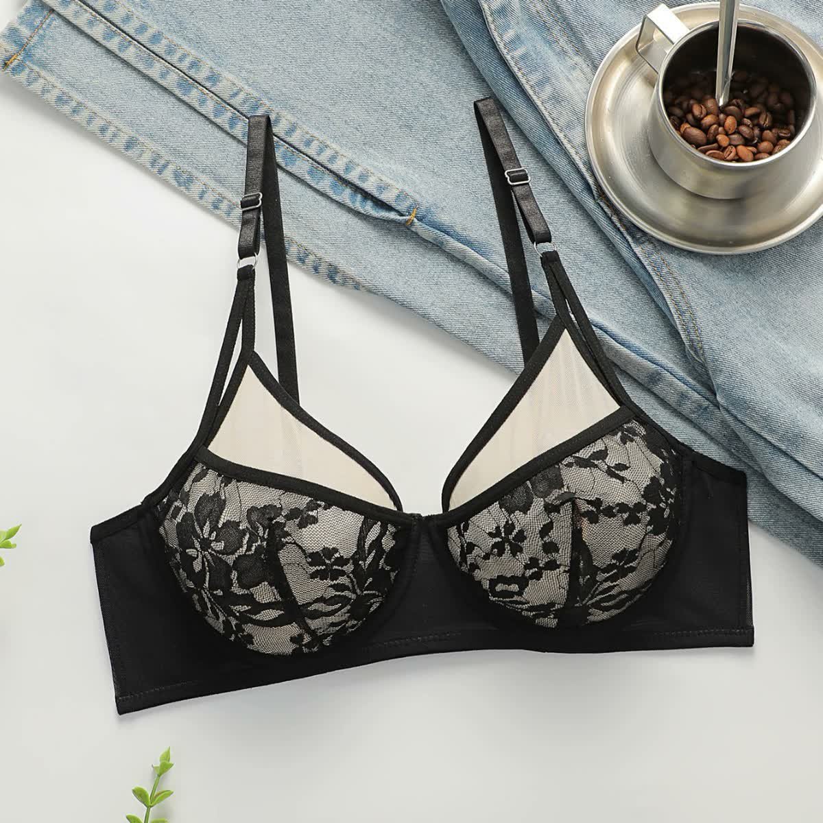 Wholesale Black Sheer Lace Underwire Bra YS2450