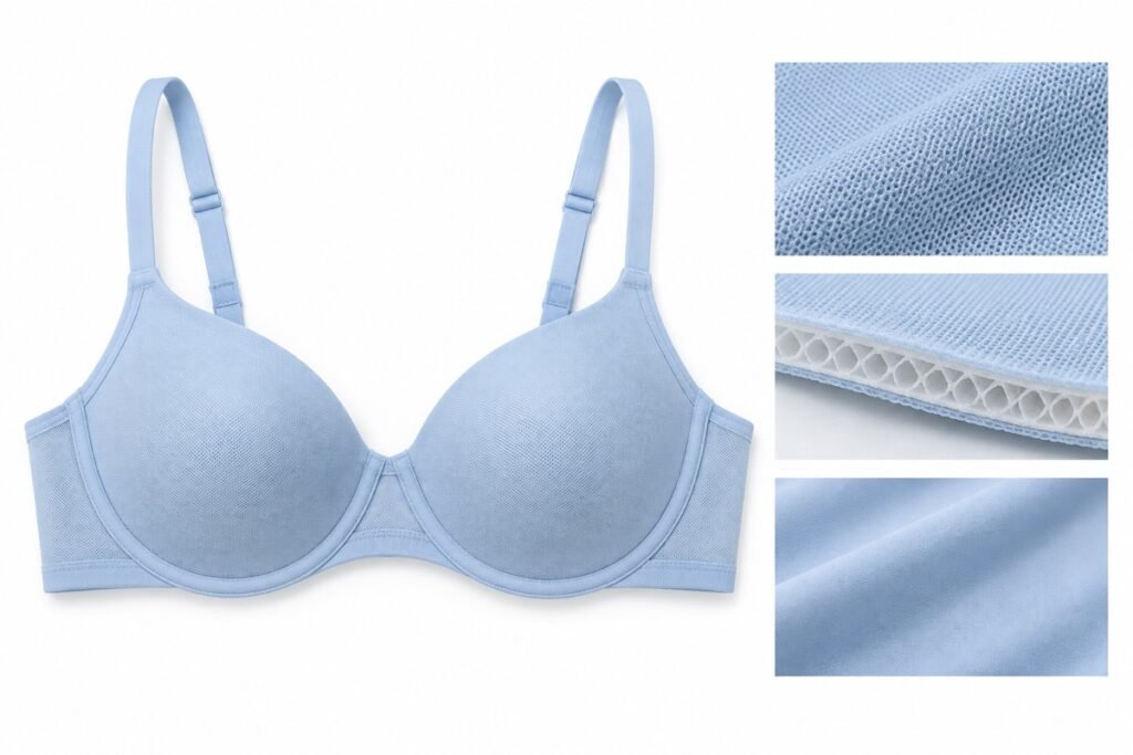 Concept illustration of summer bras with mesh, spacer textile and lining details