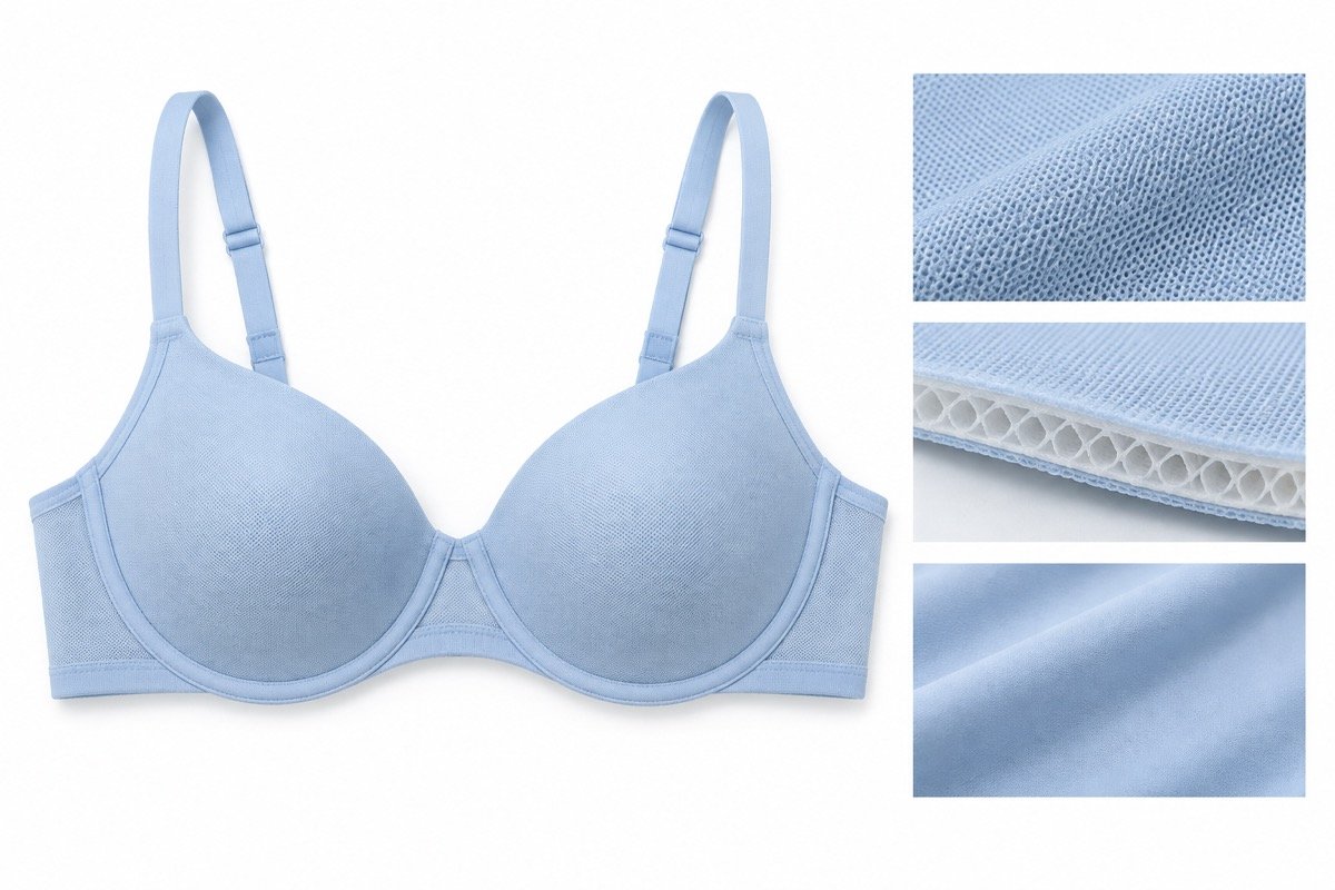 Bra and textile material concept for planning seamless and bonded bras